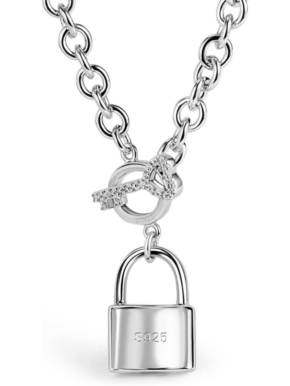 Handmade 925 Sterling Silver Heart Lock Pendant Necklace - Women's Charm